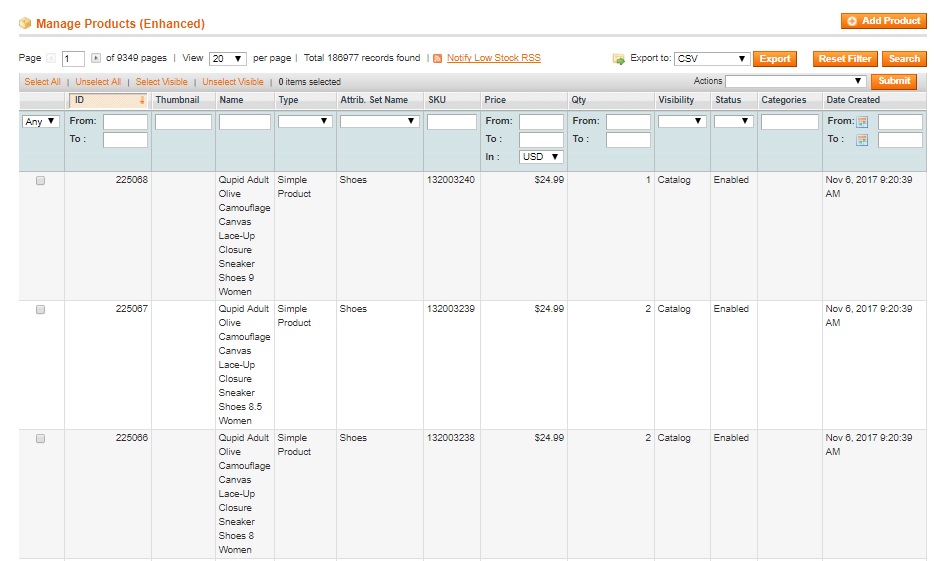 Manage Products in Magento - Image Source: Ecomitize.com